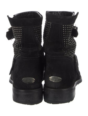 Jimmy Choo Suede Studded Accents Moto Boots