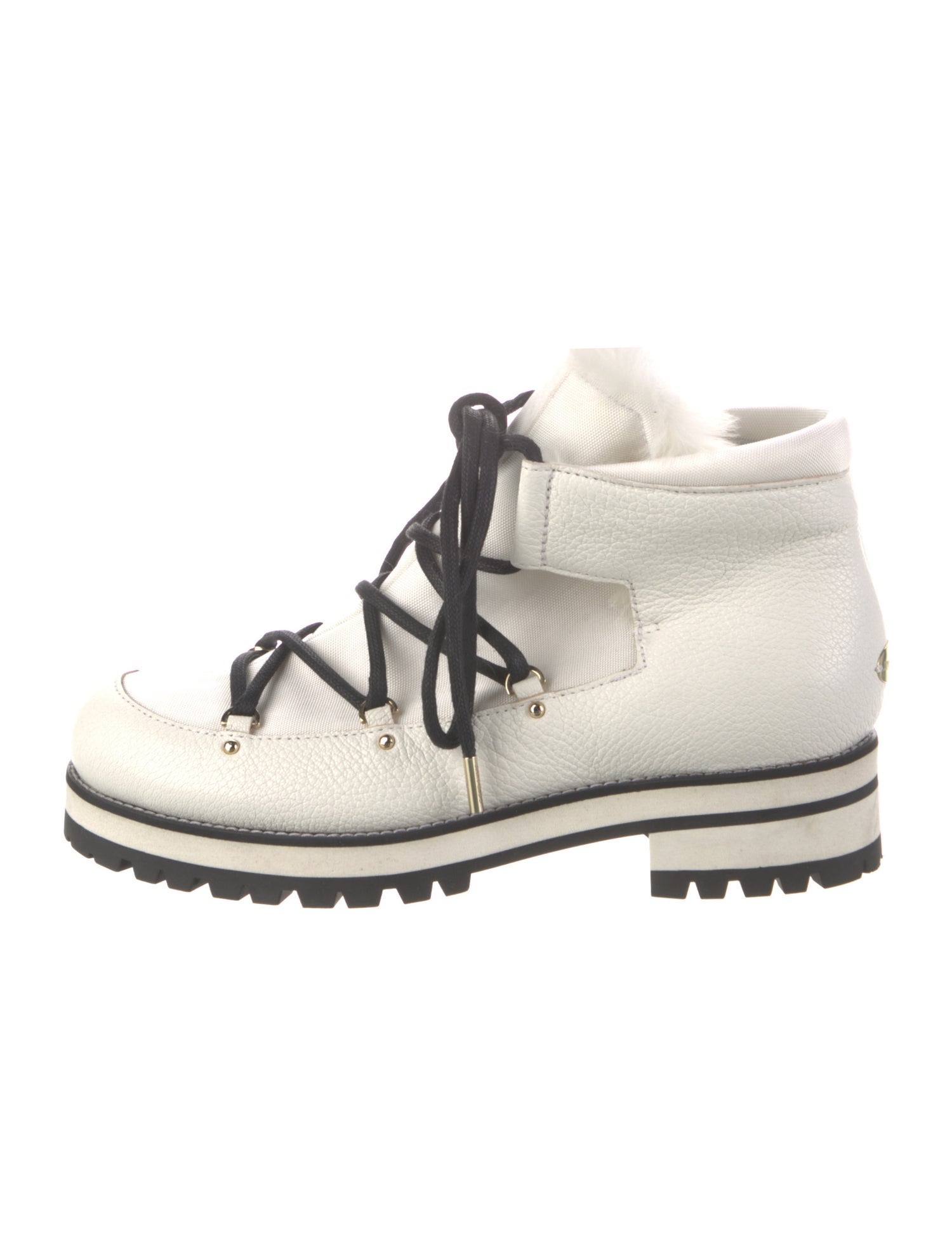 Jimmy Choo Leather Faux Fur Trim Lace-Up Boots