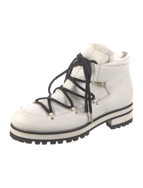Jimmy Choo Leather Faux Fur Trim Lace-Up Boots
