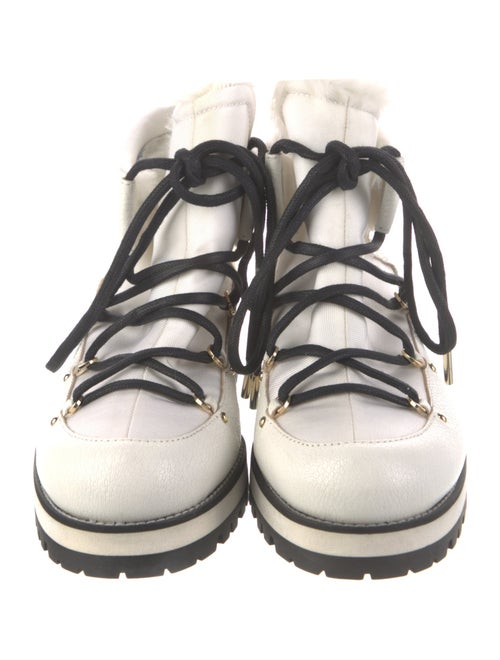 Jimmy Choo Leather Faux Fur Trim Lace-Up Boots