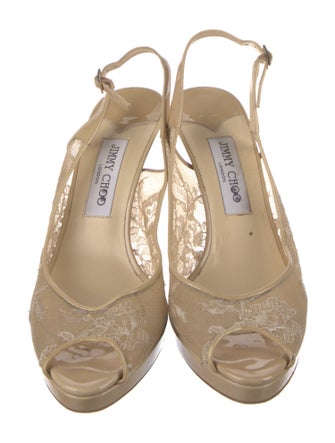 Jimmy Choo Lace Lace Trim Embellishment Slingback Sandals