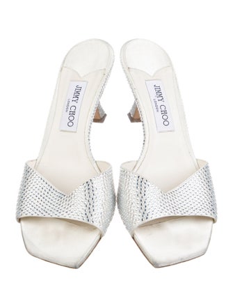 Jimmy Choo Leather Crystal Embellishments Slides