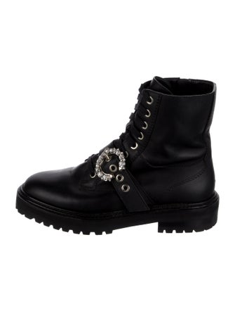 Jimmy Choo Leather Crystal Embellishments Combat Boots