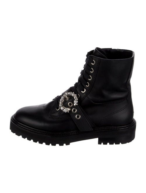 Jimmy Choo Leather Crystal Embellishments Combat Boots