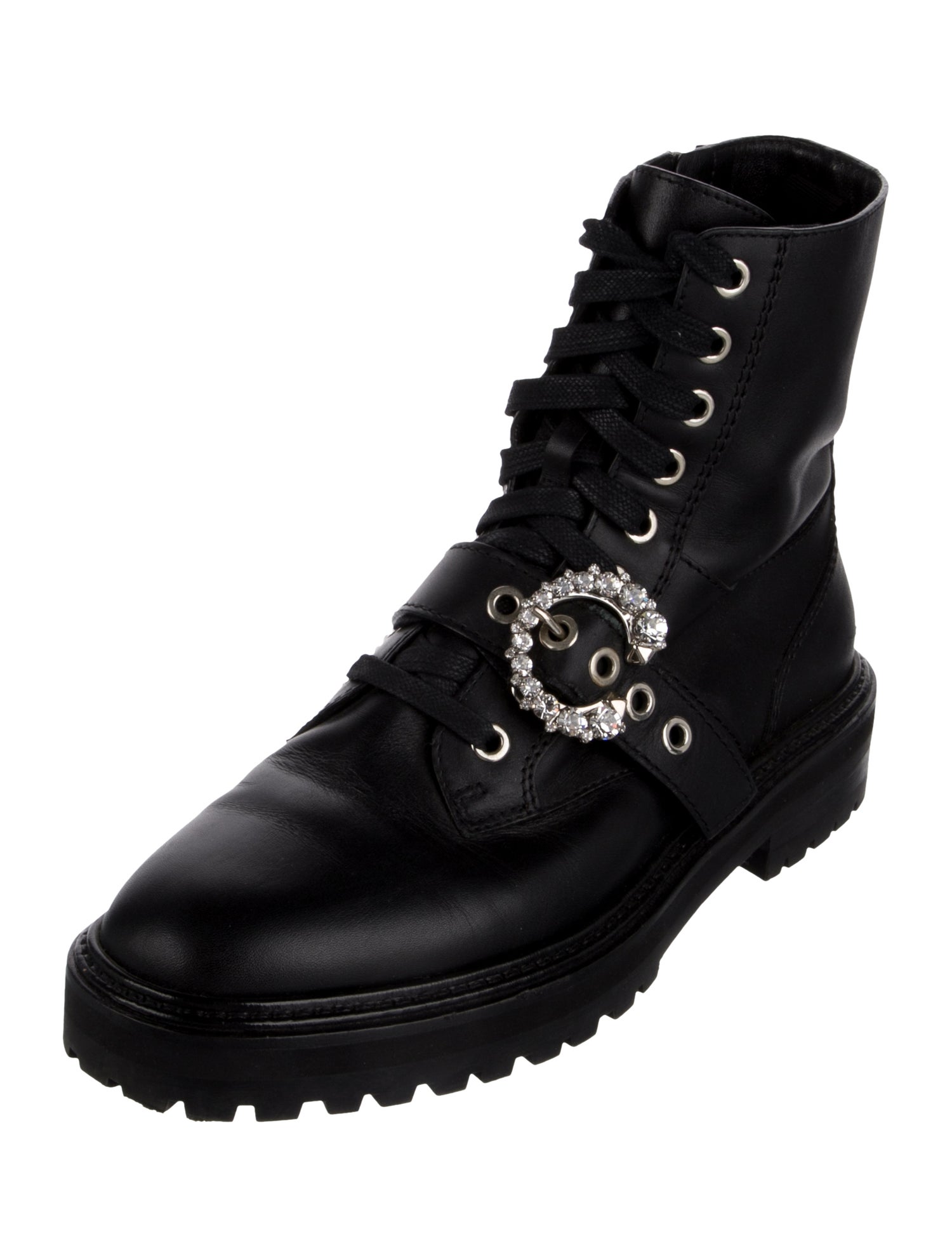 Jimmy Choo Leather Crystal Embellishments Combat Boots