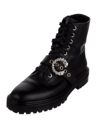 Jimmy Choo Leather Crystal Embellishments Combat Boots