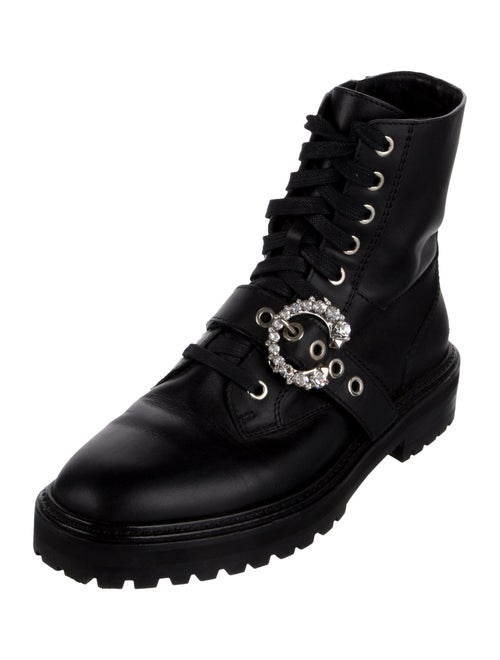 Jimmy Choo Leather Crystal Embellishments Combat Boots