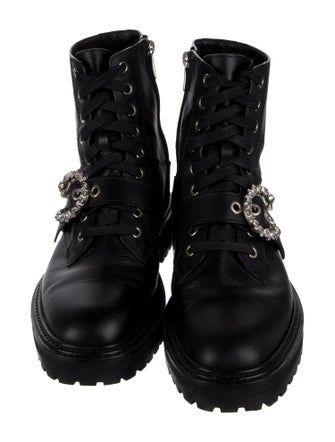 Jimmy Choo Leather Crystal Embellishments Combat Boots