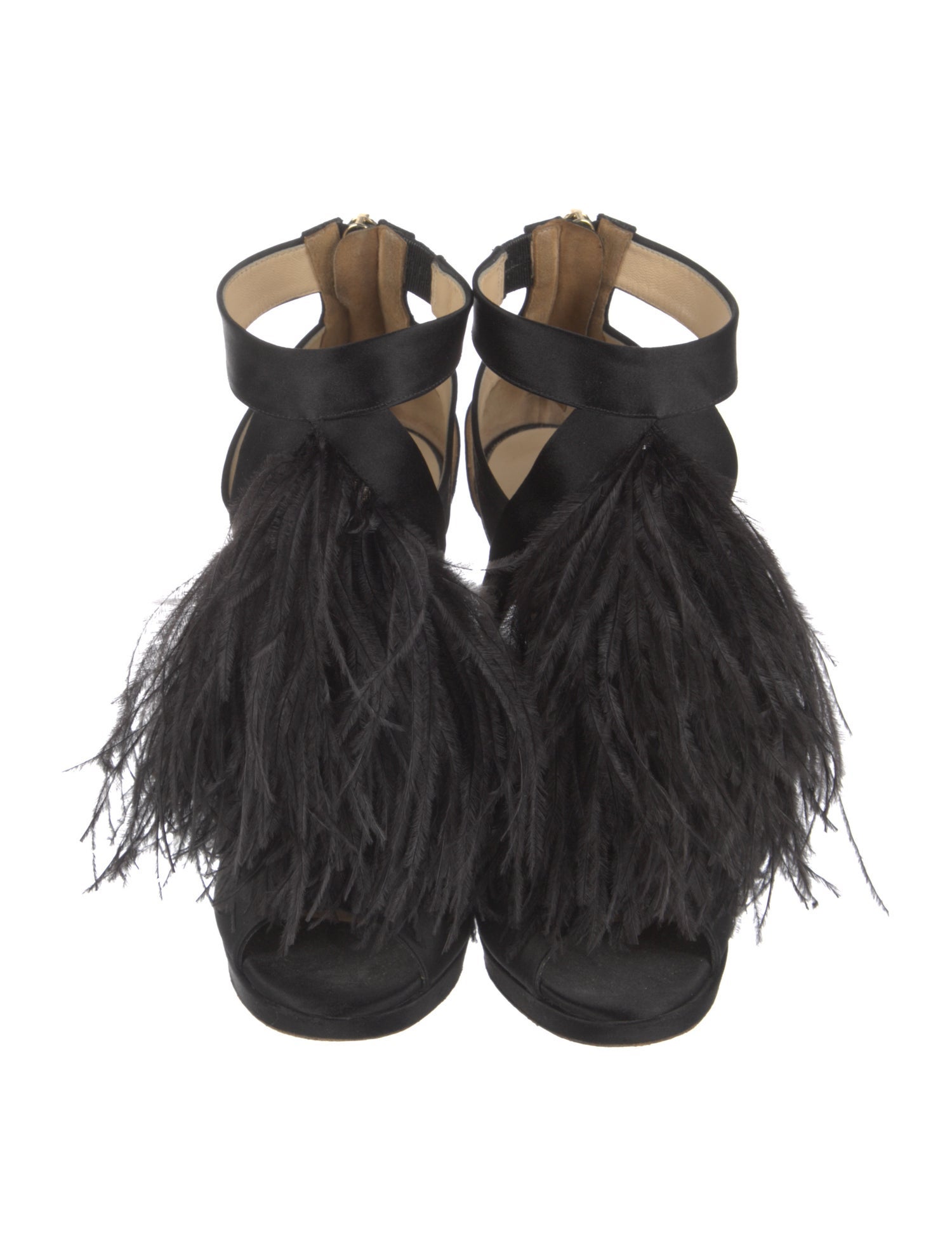 Jimmy Choo Leather Feather Trim D'Orsay Pumps