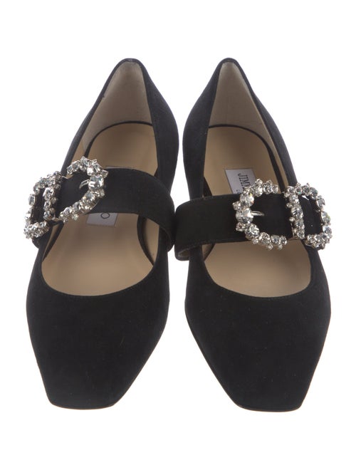 Jimmy Choo Suede Crystal Embellishments Mary Jane Flats