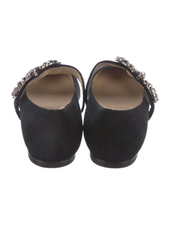 Jimmy Choo Suede Crystal Embellishments Mary Jane Flats