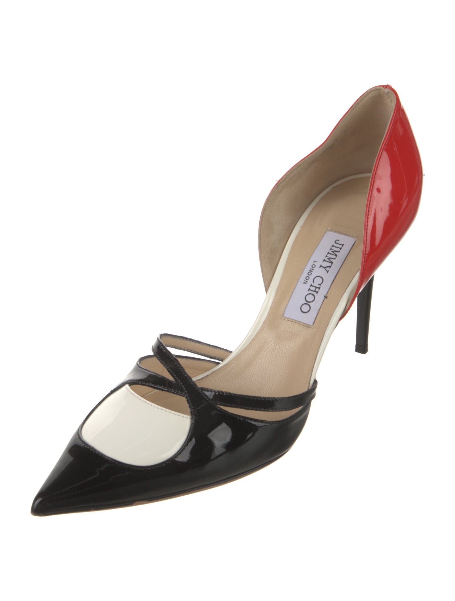 Jimmy Choo Patent Leather Colorblock Pattern D'Orsay Pumps