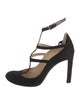 Jimmy Choo Suede Leather Trim Embellishment T-Strap Pumps