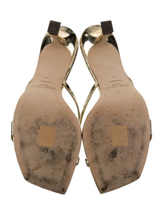 Jimmy Choo Patent Leather Leather Trim Embellishment Slides