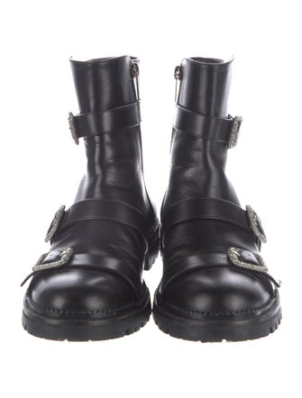 Jimmy Choo Leather Crystal Embellishments Combat Boots