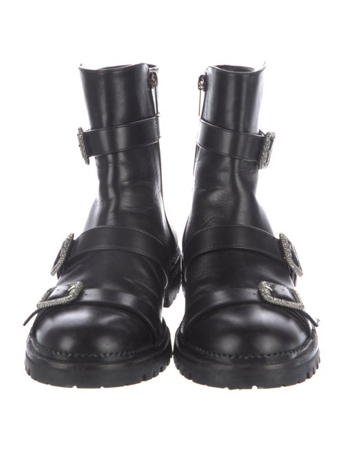 Jimmy Choo Leather Crystal Embellishments Combat Boots