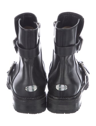 Jimmy Choo Leather Crystal Embellishments Combat Boots