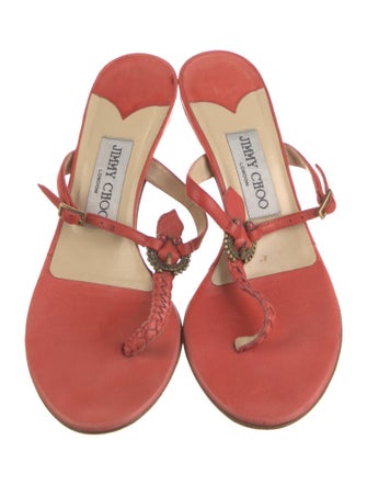 Jimmy Choo Leather Braided Accents T-Strap Sandals
