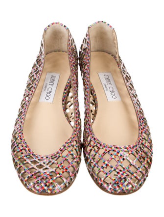 Jimmy Choo Patent Leather Colorblock Pattern Ballet Flats