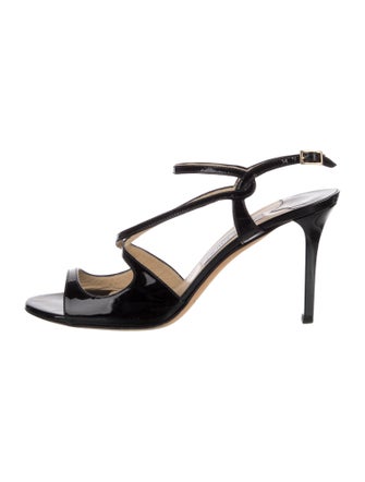 Jimmy Choo Patent Leather Cutout Accent Slingback Sandals