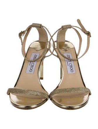 Jimmy Choo Leather Glitter Accents Sandals