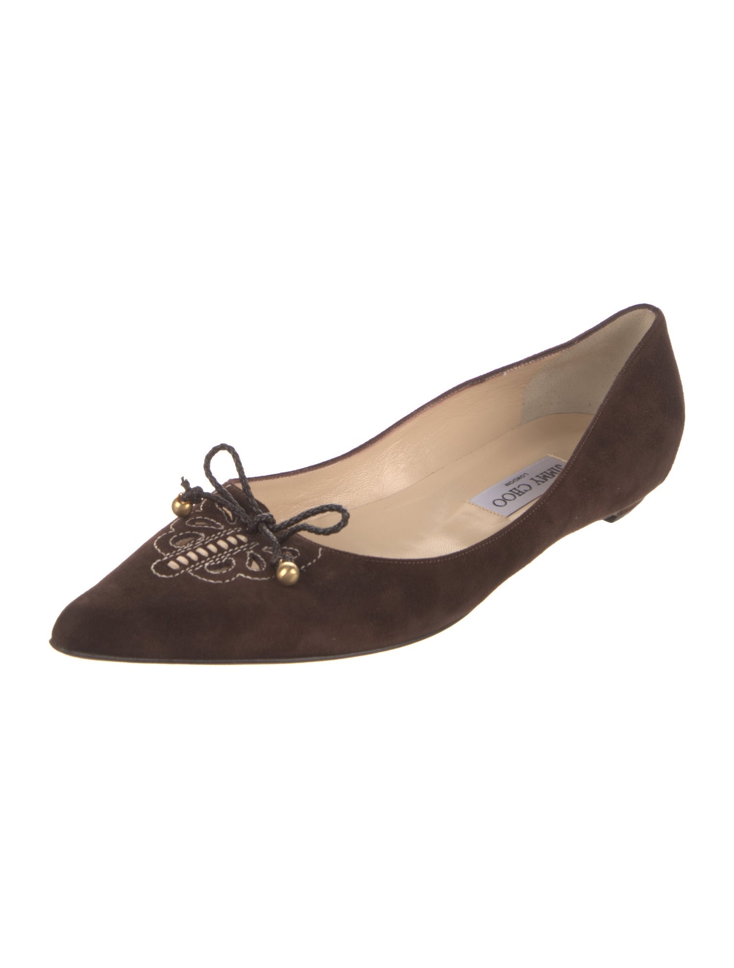 Jimmy Choo Suede Beaded Accents Ballet Flats