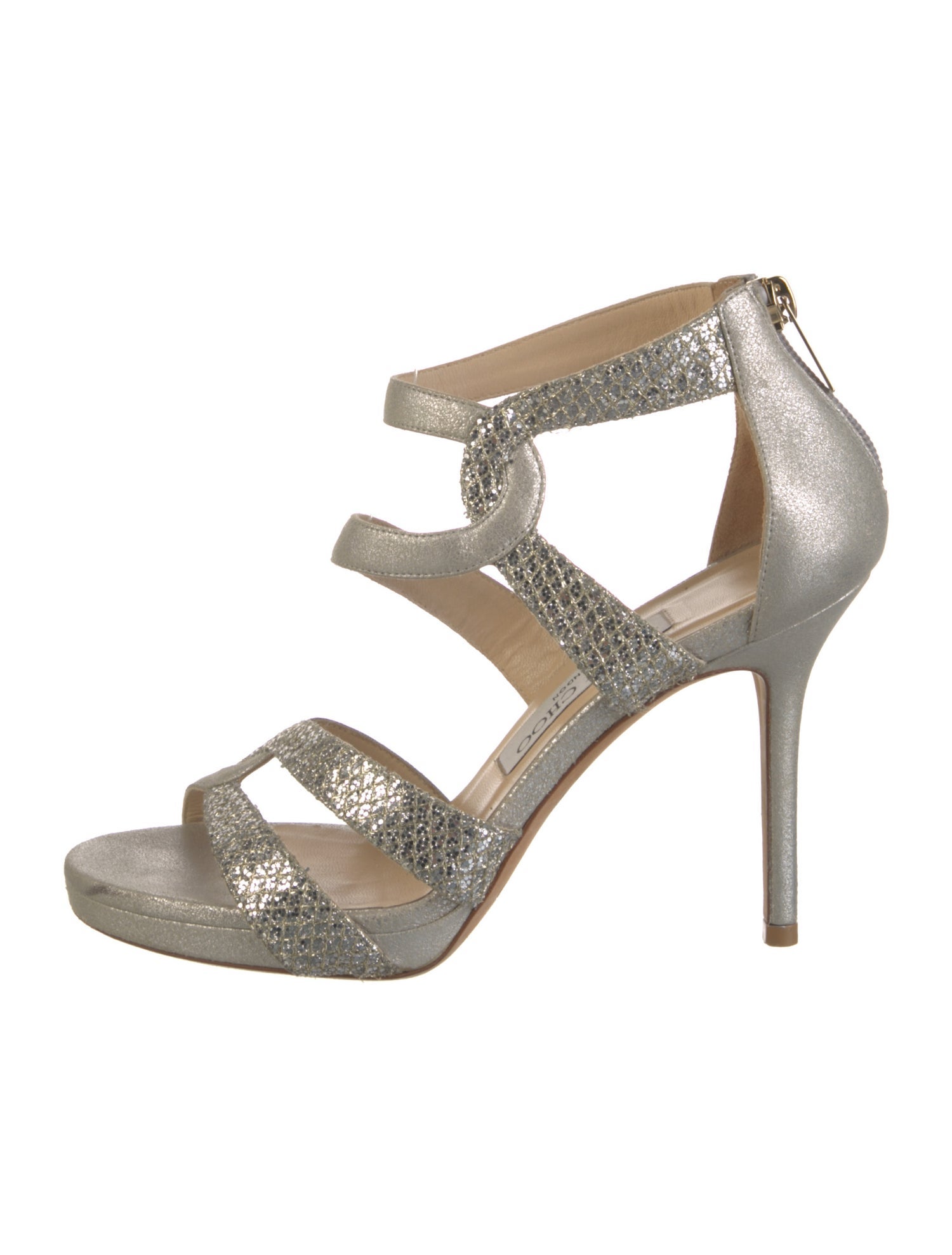 Jimmy Choo Leather Glitter Accents Sandals
