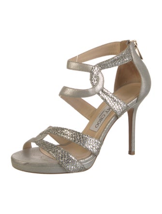 Jimmy Choo Leather Glitter Accents Sandals
