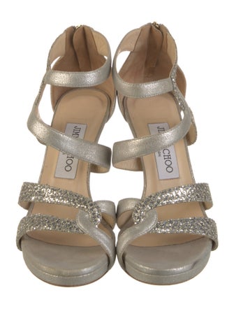 Jimmy Choo Leather Glitter Accents Sandals