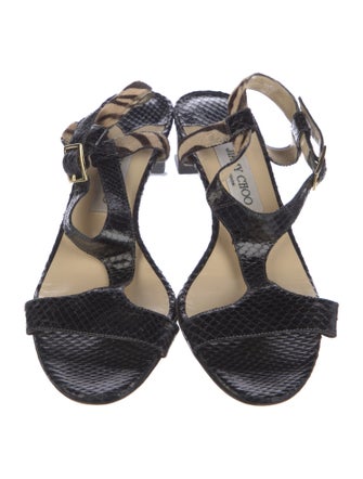 Jimmy Choo Snakeskin Animal Print T-Strap Sandals