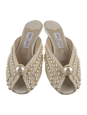 Jimmy Choo Leather Beaded Accents Slides