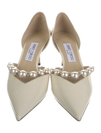 Jimmy Choo Faux Pearl Accents Patent Leather D'Orsay Pumps