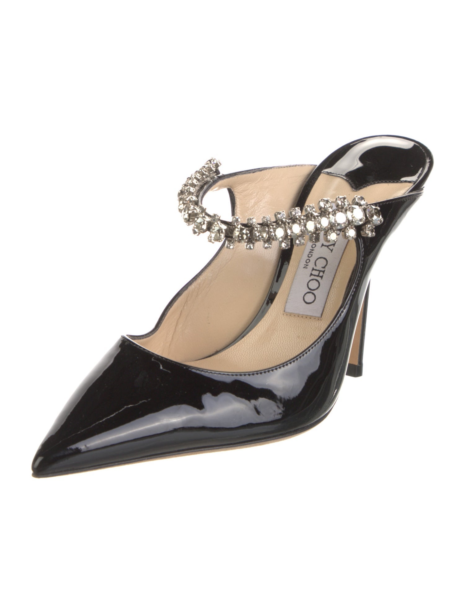 Jimmy Choo Patent Leather Crystal Embellishments Mules