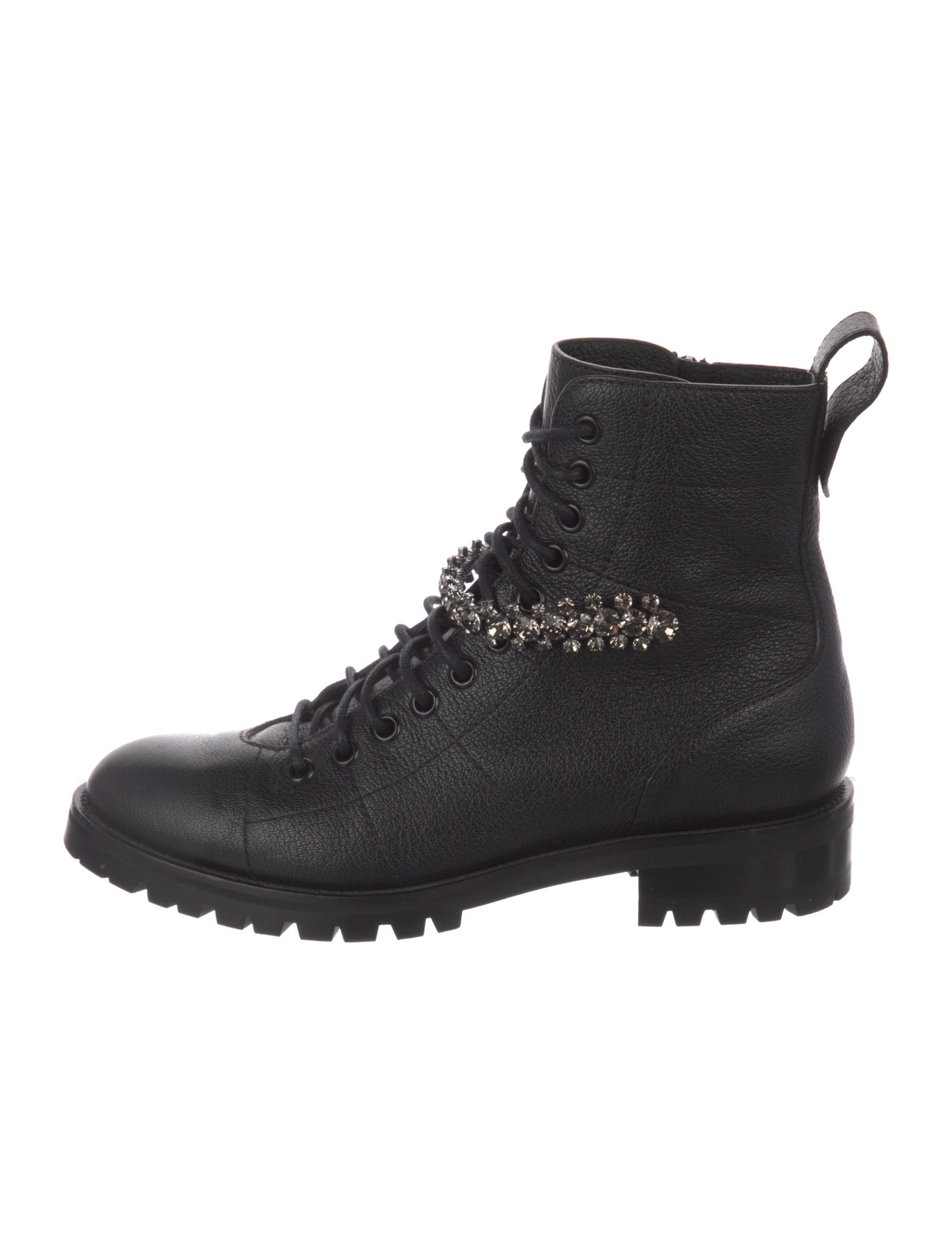 Jimmy Choo Leather Crystal Embellishments Combat Boots