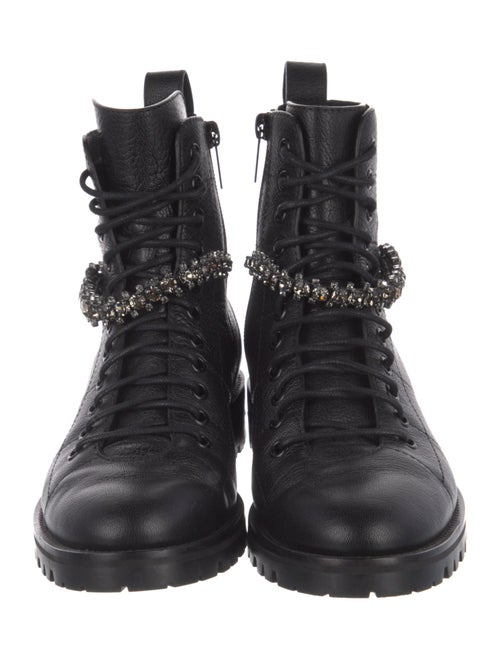 Jimmy Choo Leather Crystal Embellishments Combat Boots