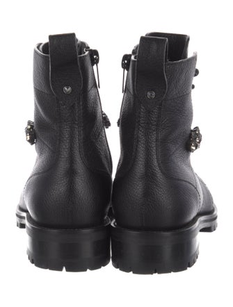 Jimmy Choo Leather Crystal Embellishments Combat Boots
