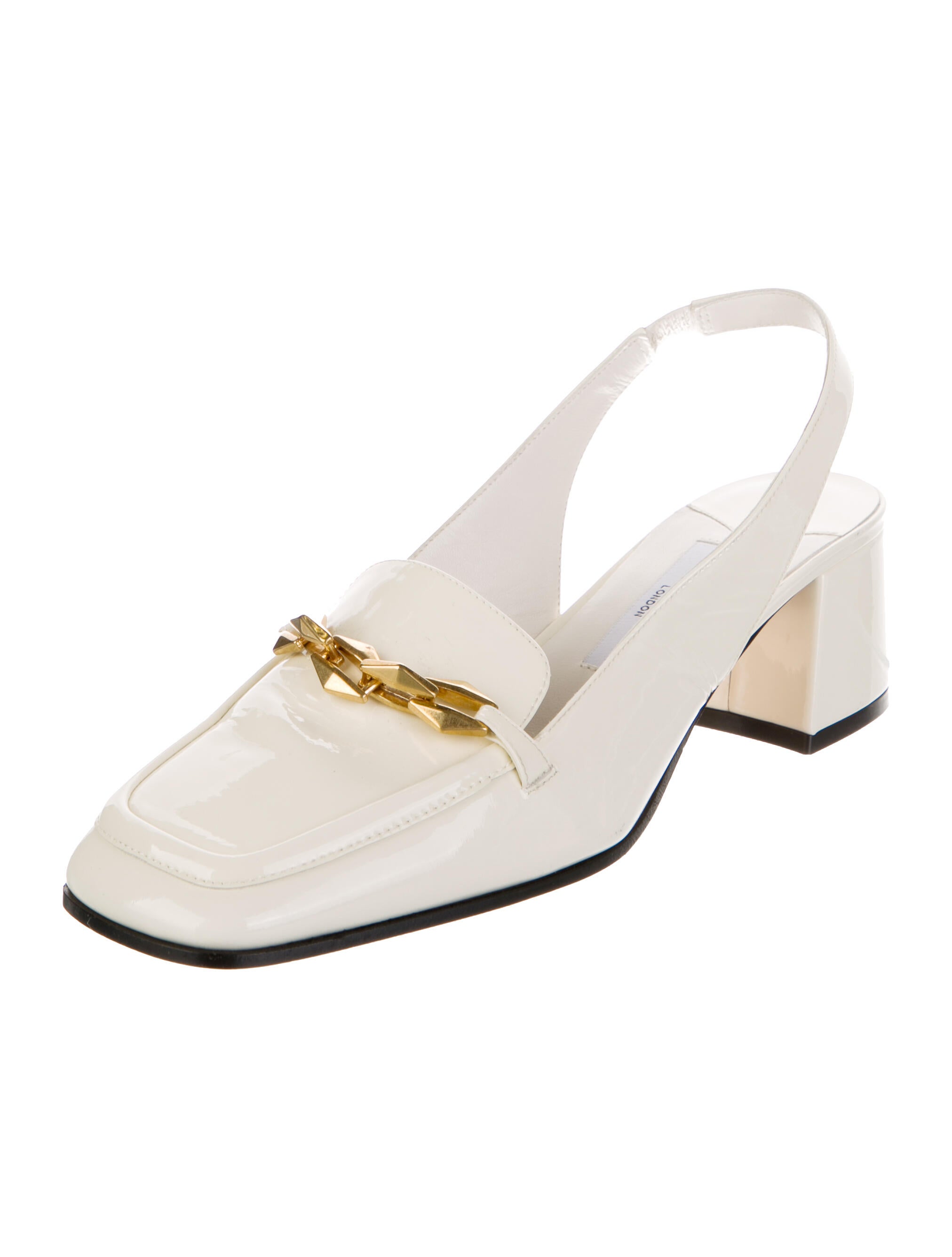 Jimmy Choo Patent Leather Chain-Link Accents Slingback Pumps
