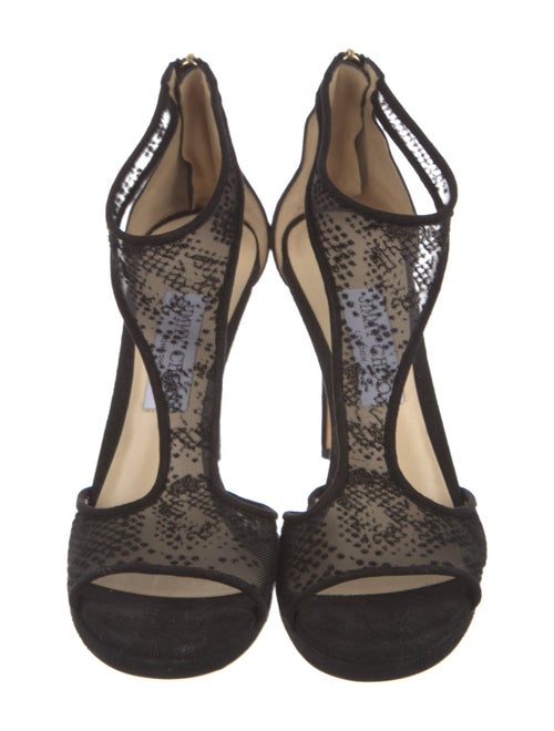 Jimmy Choo Suede Mesh Accents T-Strap Sandals