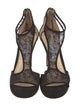 Jimmy Choo Suede Mesh Accents T-Strap Sandals