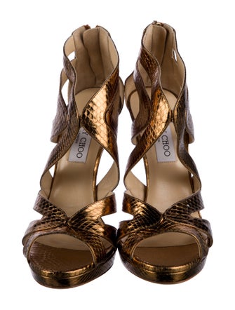 Jimmy Choo Embossed Leather Animal Print Sandals