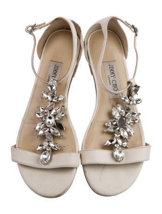 Jimmy Choo Leather Crystal Embellishments T-Strap Sandals
