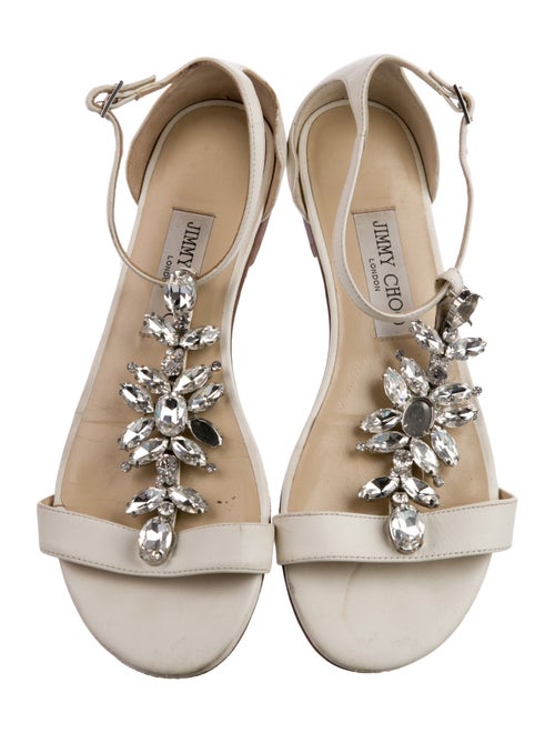 Jimmy Choo Leather Crystal Embellishments T-Strap Sandals