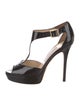 Jimmy Choo Patent Leather Animal Print T-Strap Sandals