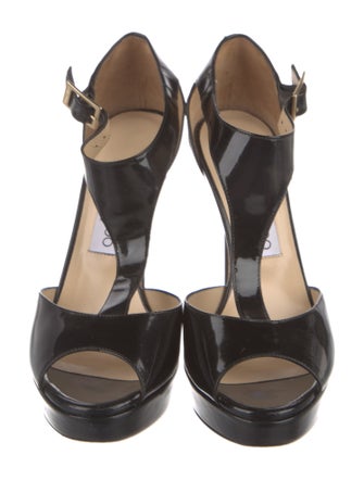 Jimmy Choo Patent Leather Animal Print T-Strap Sandals