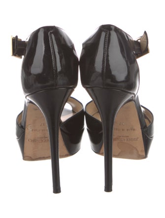 Jimmy Choo Patent Leather Animal Print T-Strap Sandals