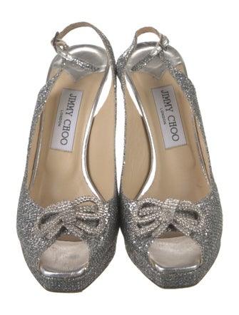 Jimmy Choo Glitter Bow Accents Slingback Pumps