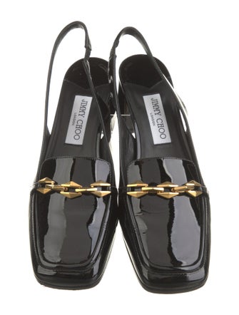 Jimmy Choo Patent Leather Chain-Link Accents Slingback Pumps