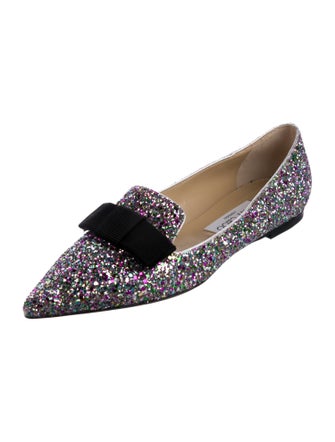 Jimmy Choo Glitter Bow Accents Loafers
