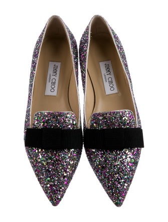 Jimmy Choo Glitter Bow Accents Loafers