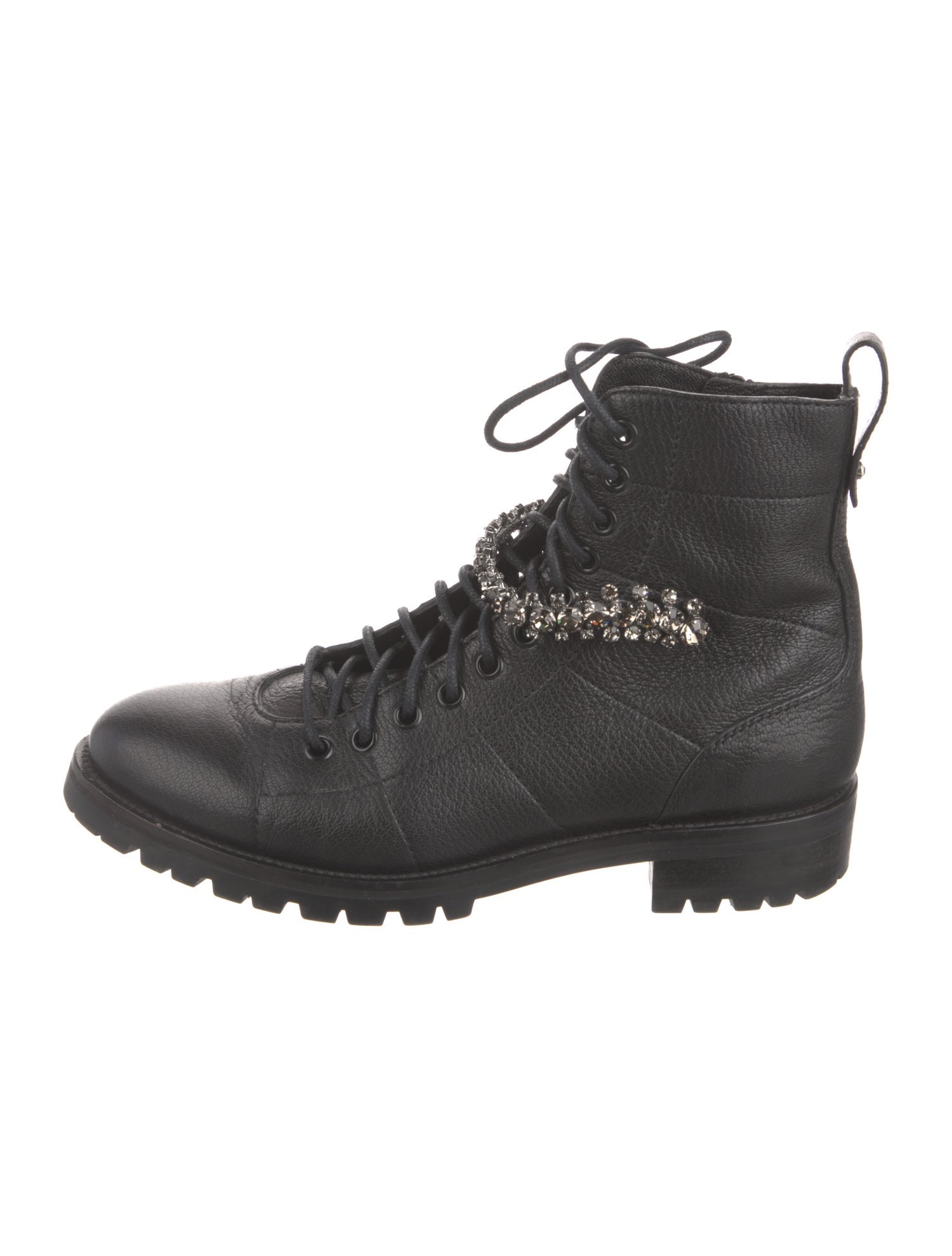 Jimmy Choo Leather Crystal Embellishments Combat Boots